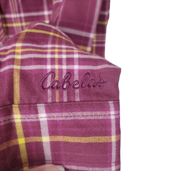 CABELA'S Womens Button Up SZ S Plaid Flannel‎ Burgundy Warm Soft Pockets Collar - Picture 4 of 10